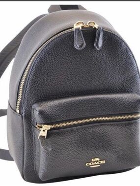 Coach Mini Charlie Backpack in Black Pebbled Leather and Gold Hardware